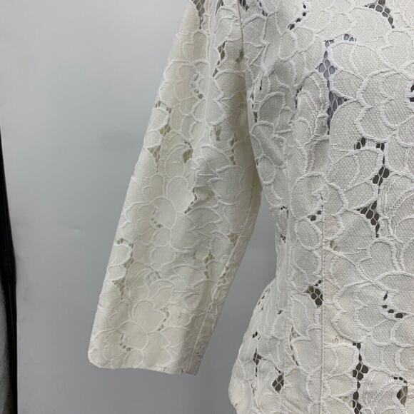 Cabi Jacket Women Small Off White Portrait Lace Floral 3/4 Sleeve Cropped Button - Picture 5 of 15
